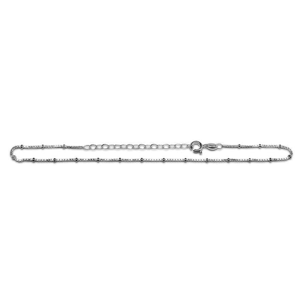 Sterling Silver 2MM Beads Station Anklet (9"+2")