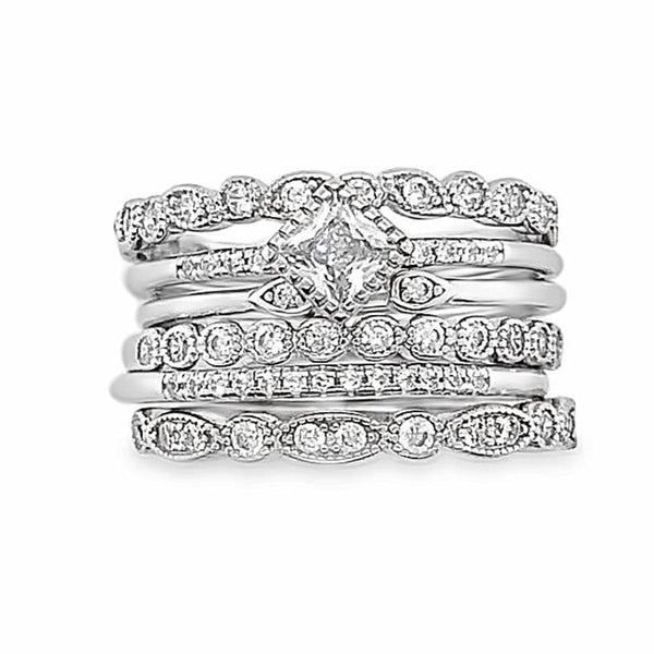 Sterling Silver Decorative Ring Set Diamond Shape CZ Focus