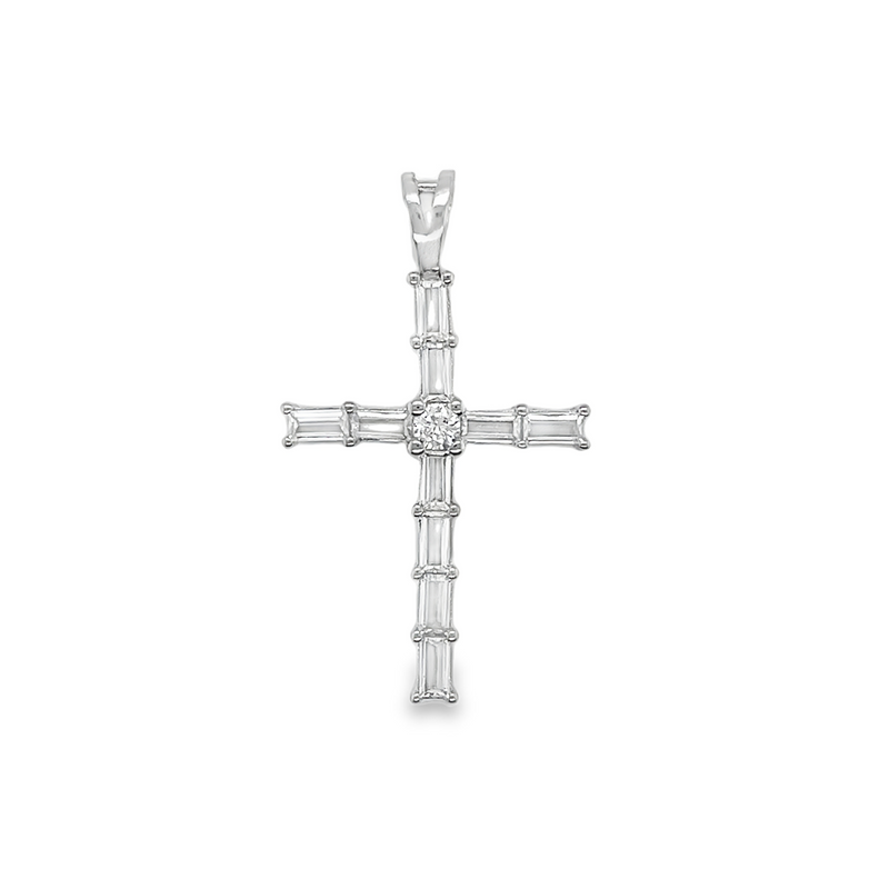 Sterling Silver Baguette Cross Pendant