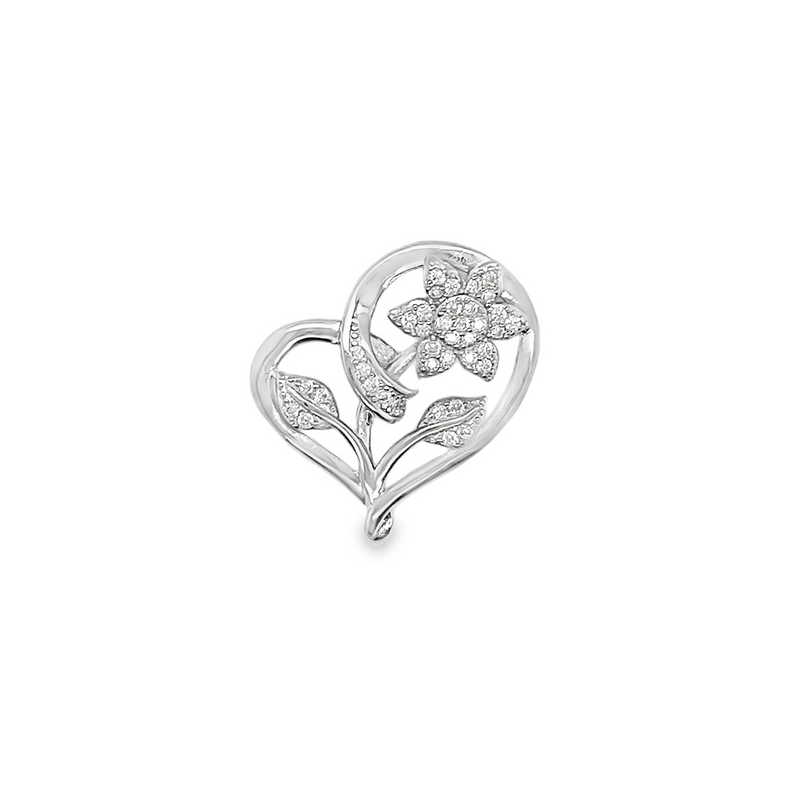 Sterling Silver CZ Flower In Heart Pendant