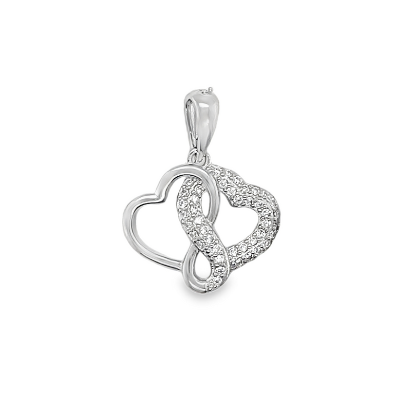 Sterling Silver Intertwined CZ & Plain Heart Pendant