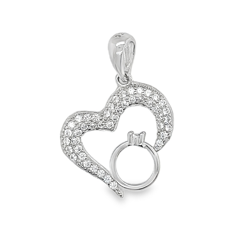 Sterling Silver CZ Heart W/ Ring Pendant