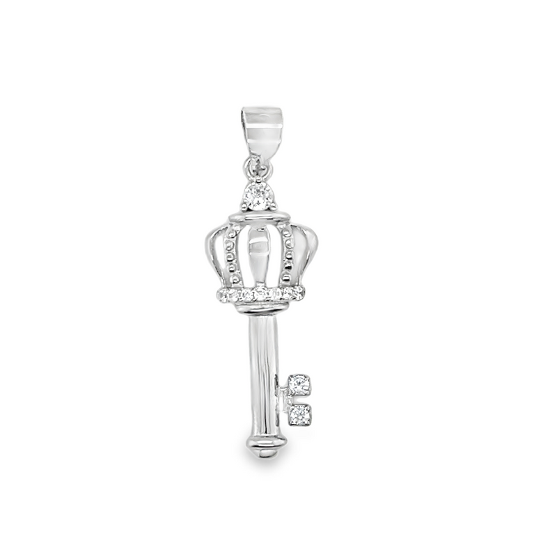 Sterling Silver CZ Crown Key Pendant