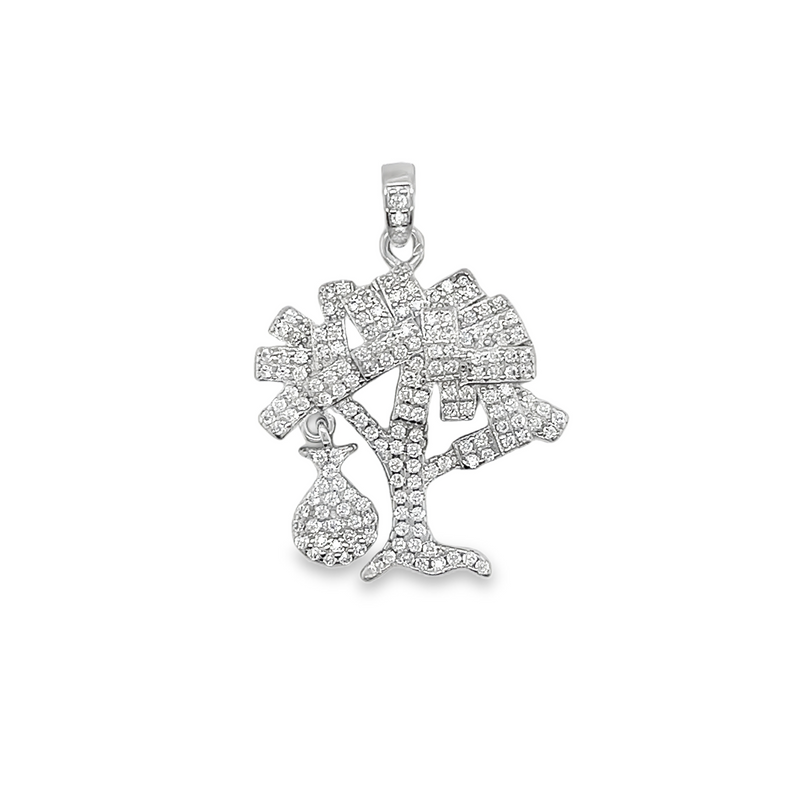 Sterling Silver CZ Money Growing On Tree Pendant