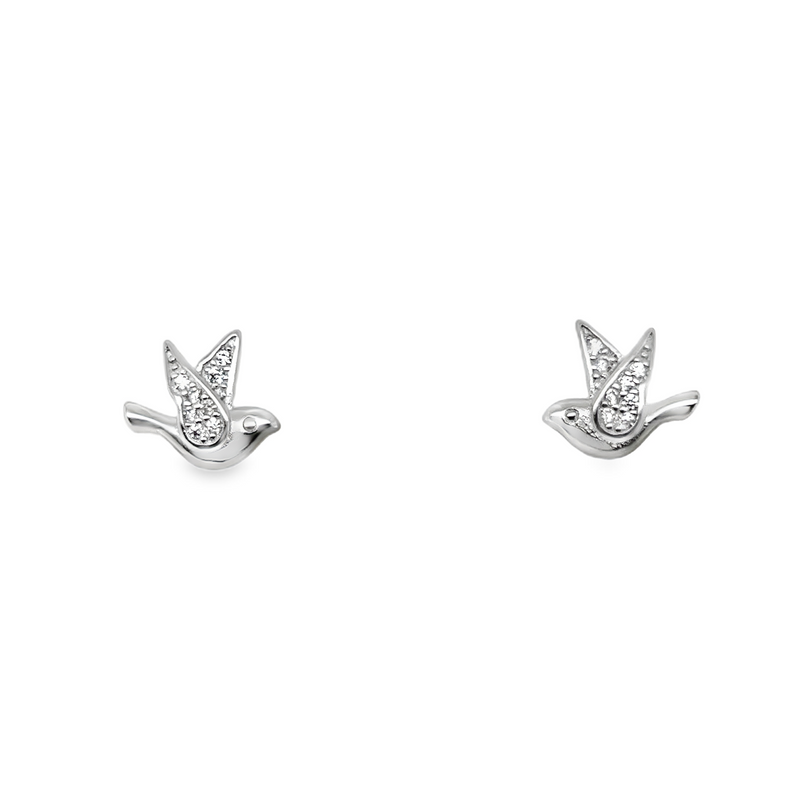 Sterling Silver CZ Bird Stud Earrings