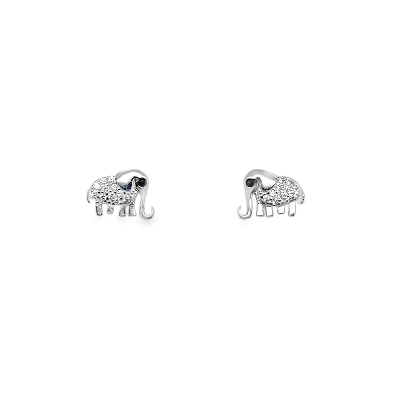 Sterling Silver CZ Black Eyed Elephant Stud Earrings