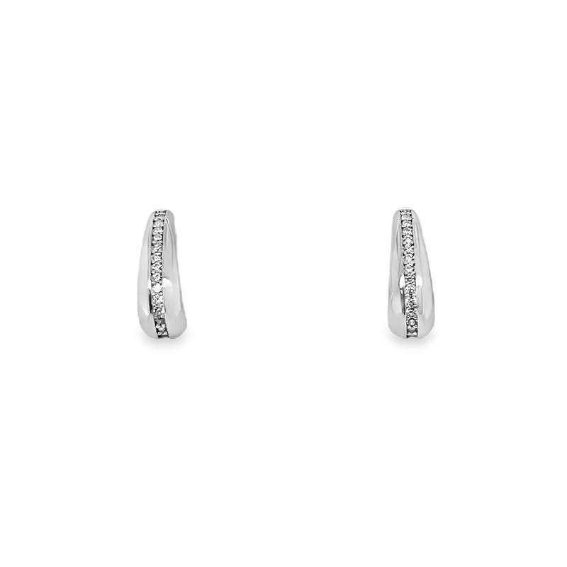 Sterling Silver CZ Teardrop Open Huggie Stud Earrings