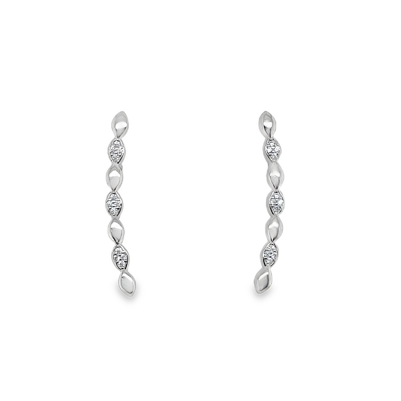 Sterling Silver Linked CZ & Plain Oval Post Earrings