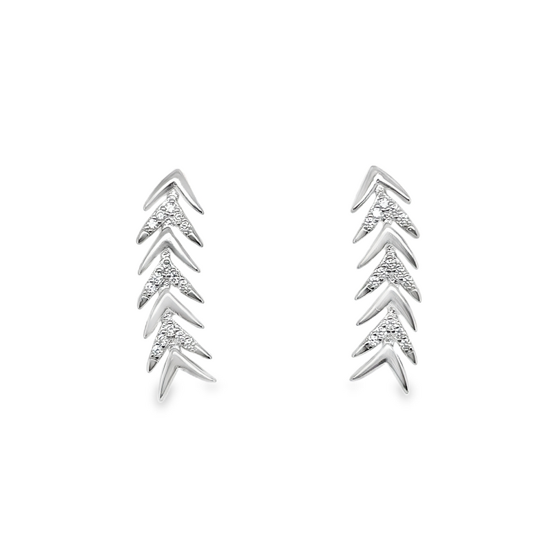 Sterling Silver Linked Cz & Plain Arrows Post Earrings