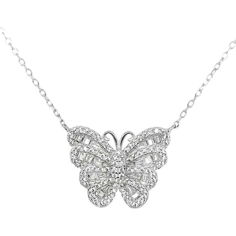 Sterling Silver CZ Butterfly Necklace