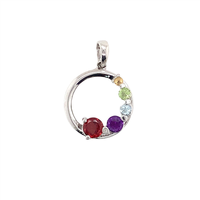 Sterling Silver CZ Multi-Gemstone Circle Pendant