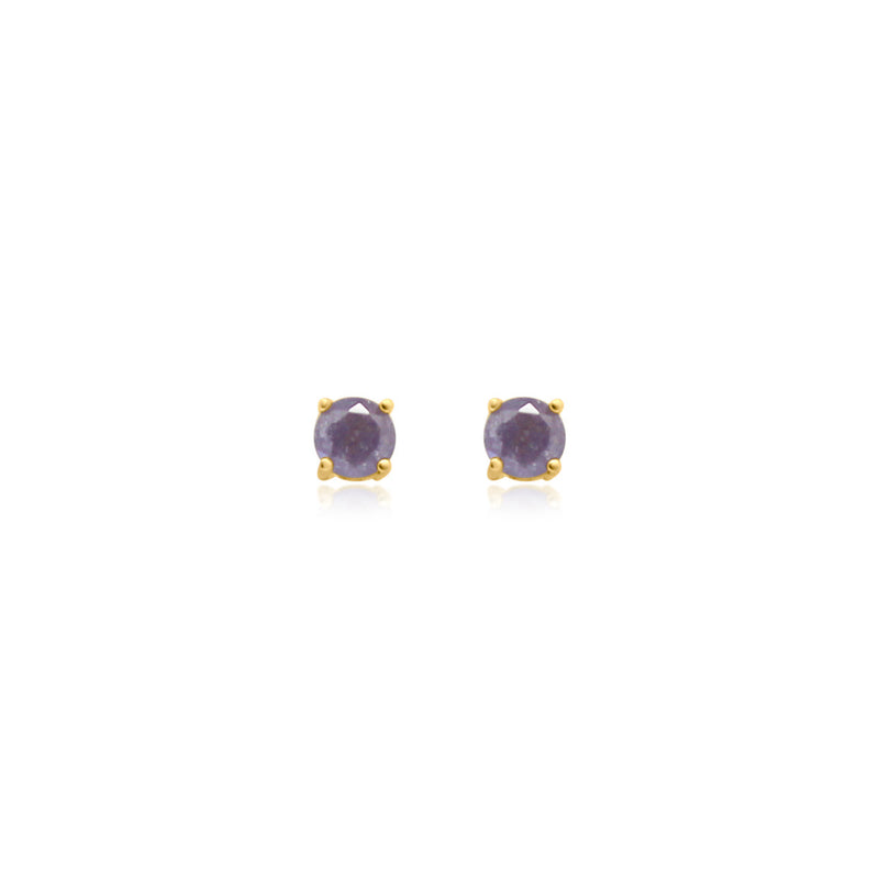 Sterling Silver Gold Plated Lavender Gemstone CZ Stud Earrings