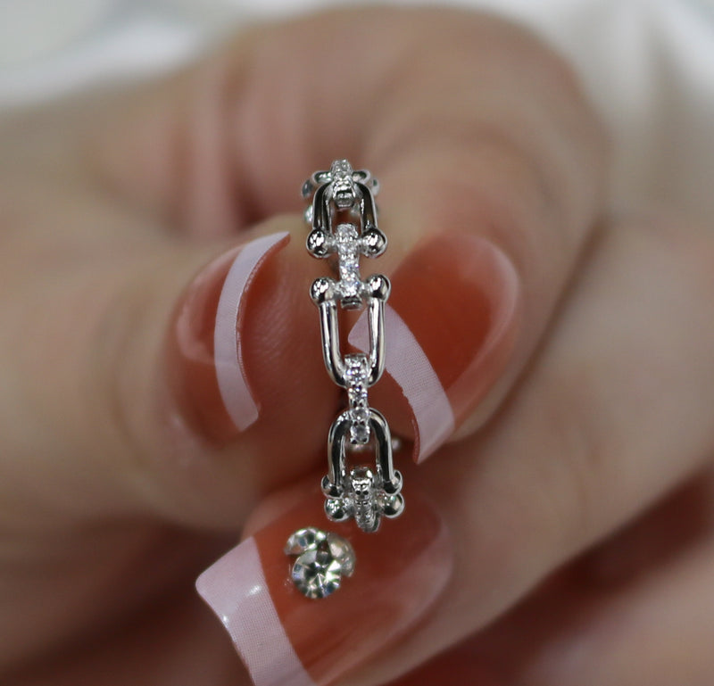 Sterling Silver Horseshoe Link CZ Ring