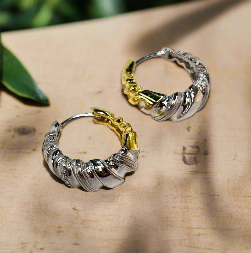 Sterling Silver Two Tone CZ Hoops