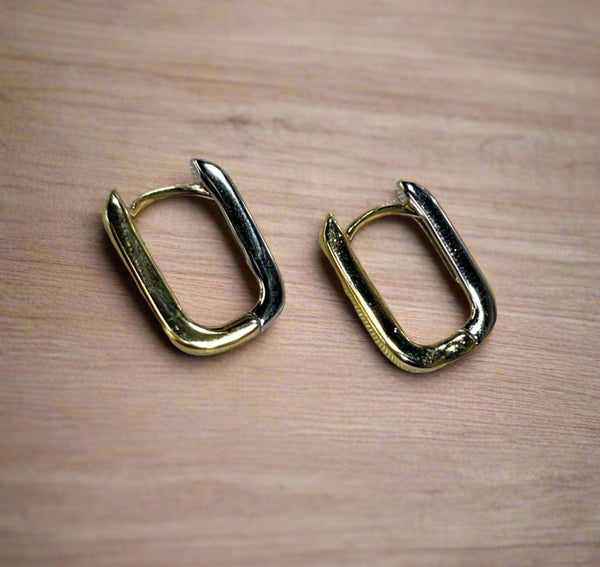 Sterling Silver Two Tone Ovular Hoops