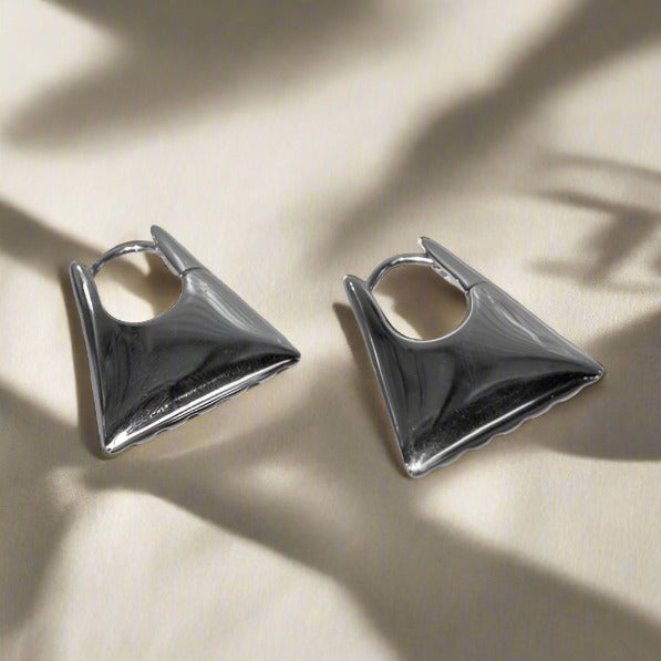 Sterling Silver Puffed Triangle Hoop Earrings