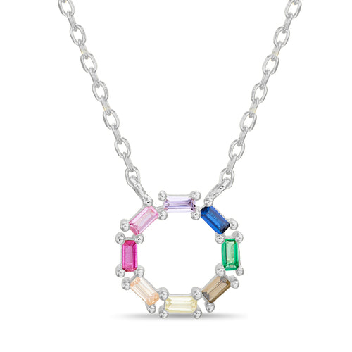 Sterling Silver Multi-Color CZ Open Circle Necklace