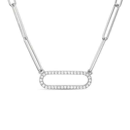 Sterling Silver Oval CZ Paperclip Necklace