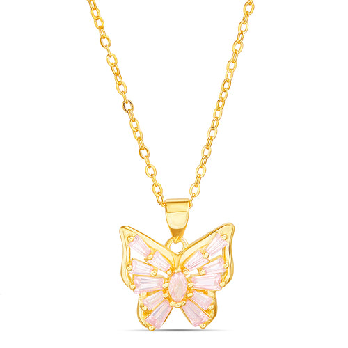 Sterling Silver Gold Plated Pink CZ Butterfly Necklace