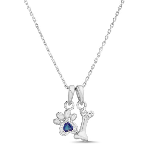 Sterling Silver CZ Paw & Bone Necklace