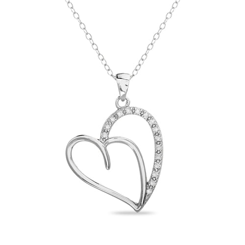 Sterling Silver Double Heart Diamond Necklace