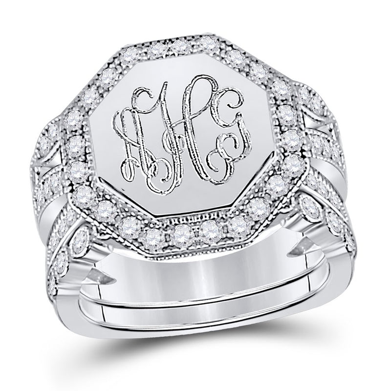 Elegant Engravable Sterling Silver Octagon Stackable Ring