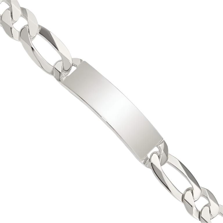 Italian Sterling Silver Flat Figaro ID Bracelet 220 Gauge