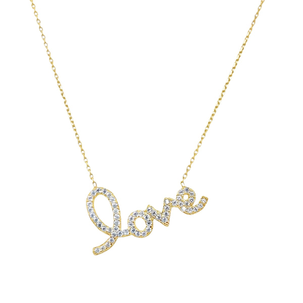 Sterling Silver Gold Plated CZ LOVE Necklace