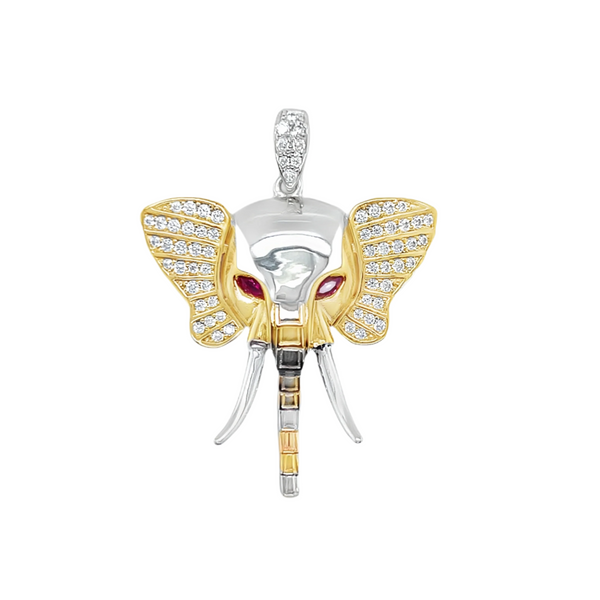 925 Sterling Silver Tri-tone Elephant Pendant