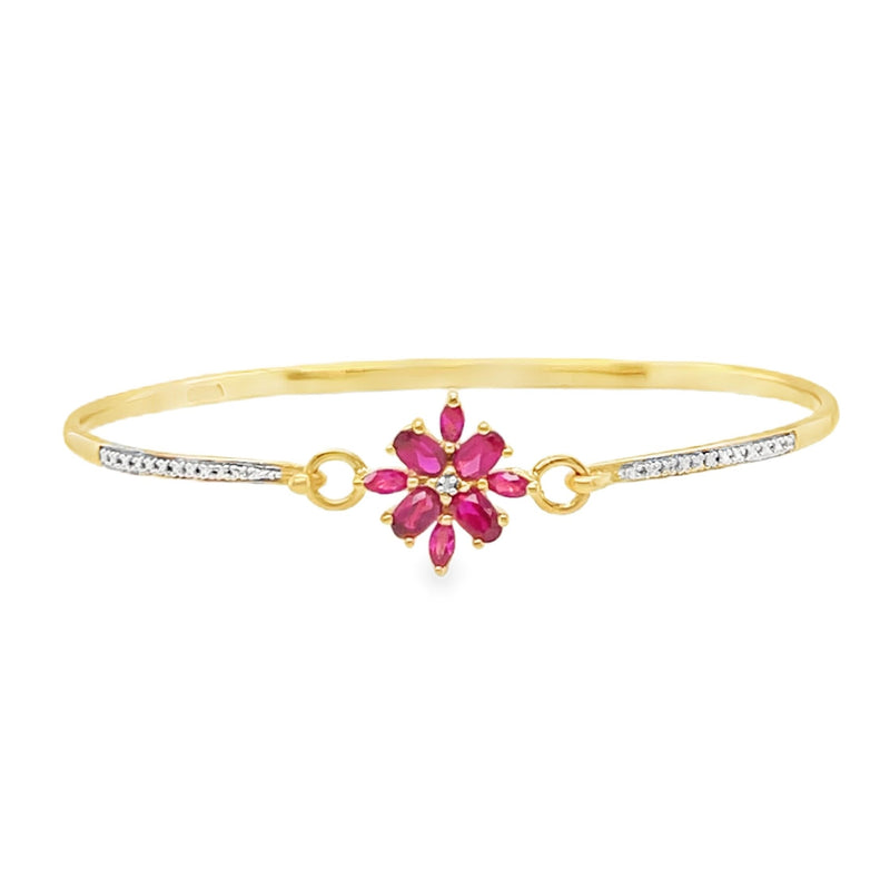 Flower Gemstone Closed Bangle