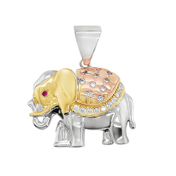 925 Sterling Silver Tri-color Elephant Pendant