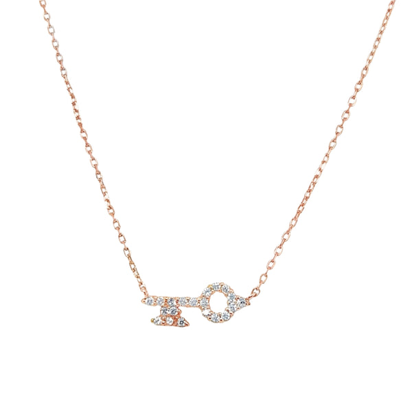 Sterling Silver Rose Gold CZ Key Necklace