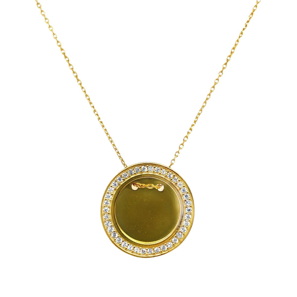 Sterling Silver Gold Plated Round CZ Border Necklace