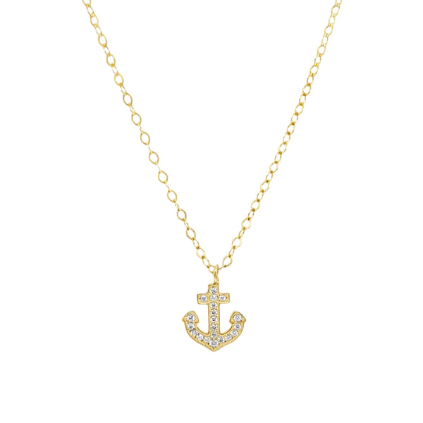 Sterling Silver Gold Plated Anchor CZ Necklace