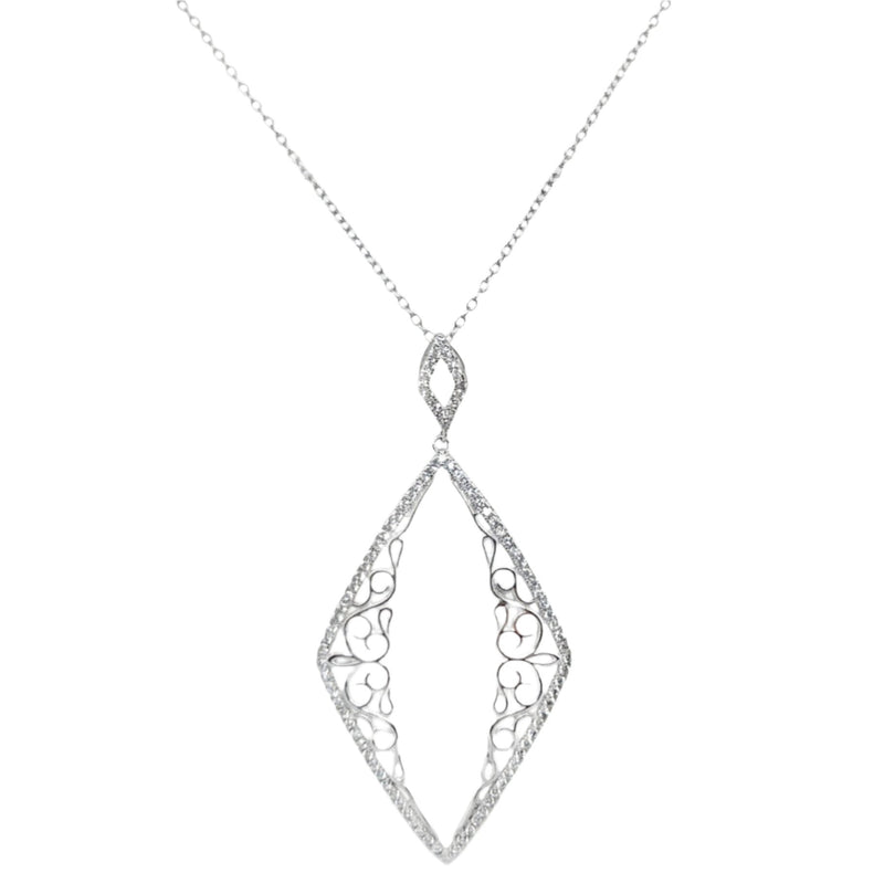 Sterling Silver Large CZ Decorative Diamond Shape Necklace