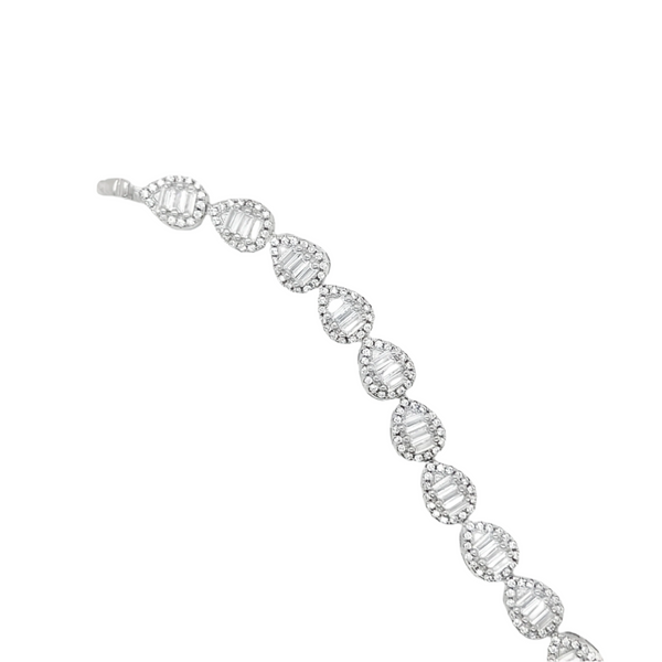 925 Sterling Silver Teardrop Baguette CZ Bracelet