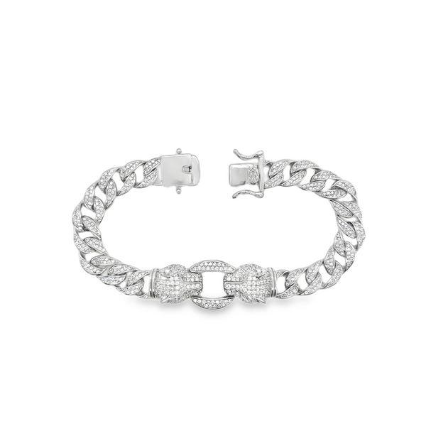 925 Sterling Silver Cuban CZ Panther Bracelet