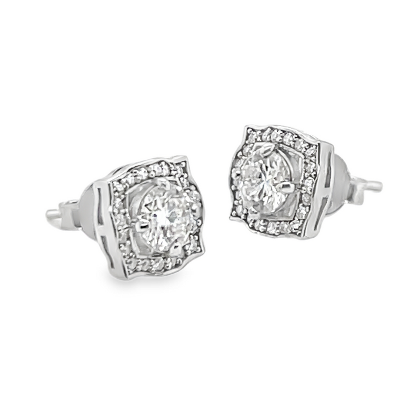 Sterling Silver 5MM 0.5CT Round Moissanite W/ Square Halo Earrings