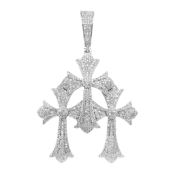 Sterling Silver Moissanite Triple Cross Pendant