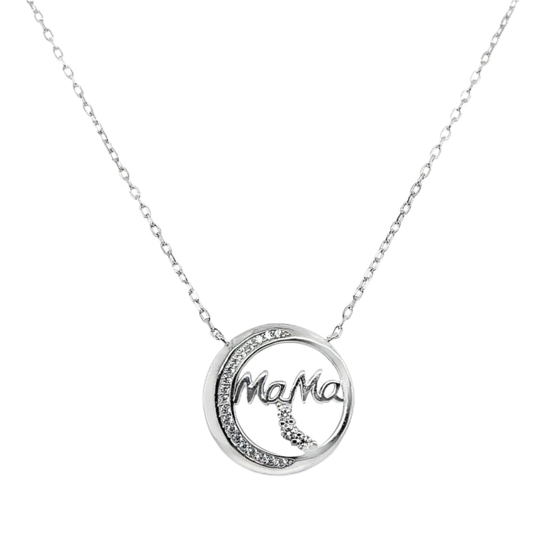 Sterling Silver CZ Round "MAMA" Necklace