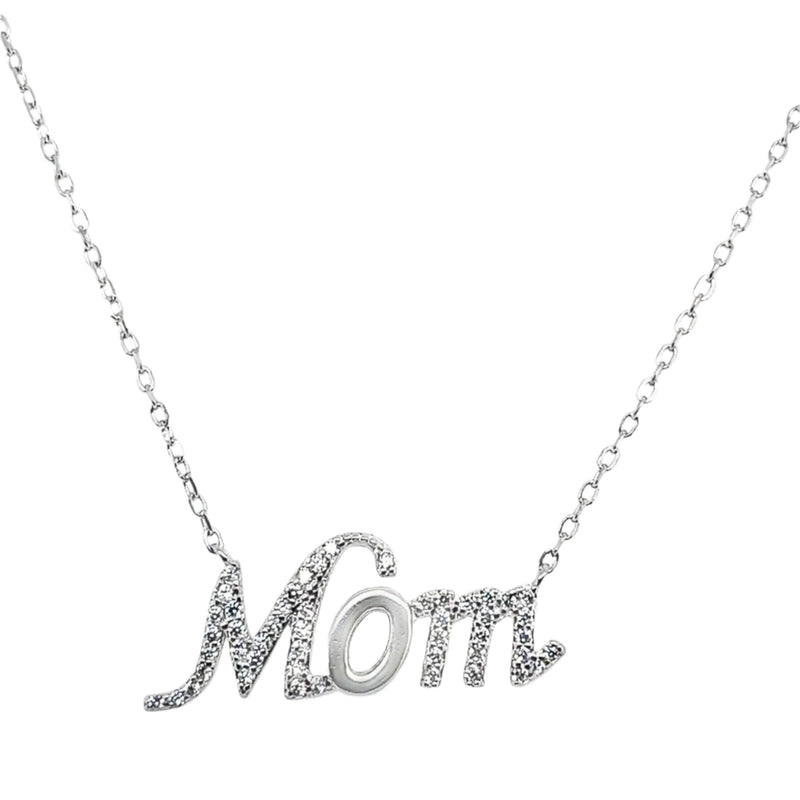 Sterling Silver CZ "MOM" Necklace