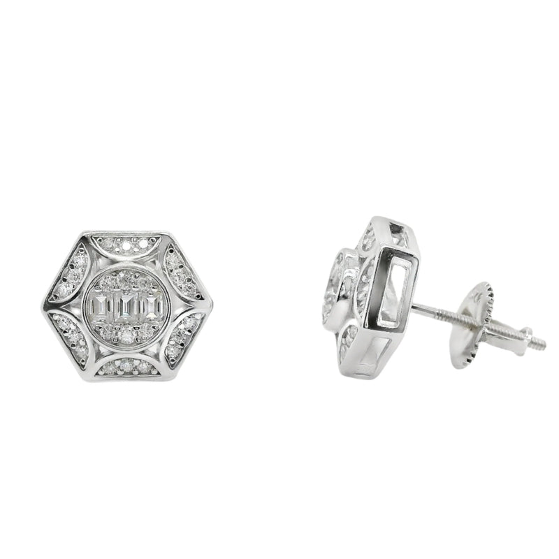 Sterling Silver Moissanite Hexagon Screwback Earrings