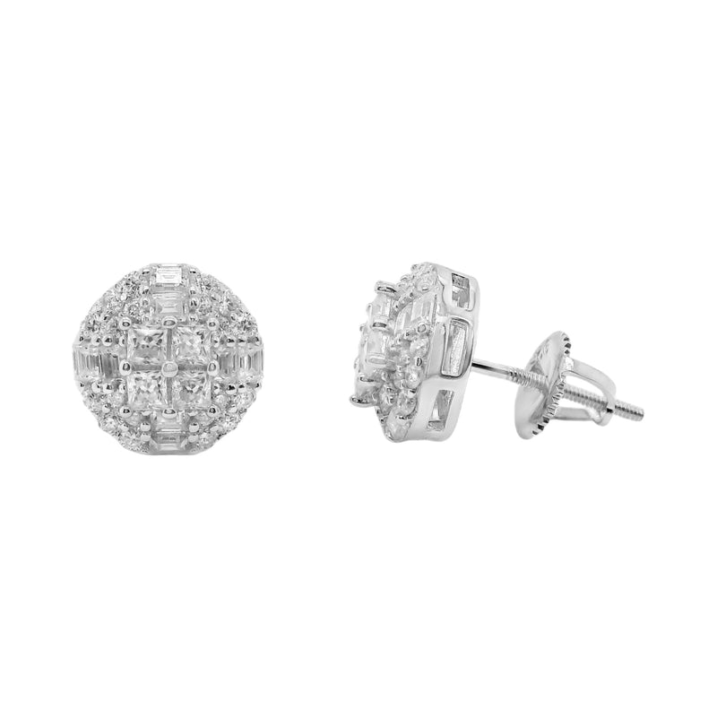 Sterling Silver Moissanite Pave Round Screwback Earrings