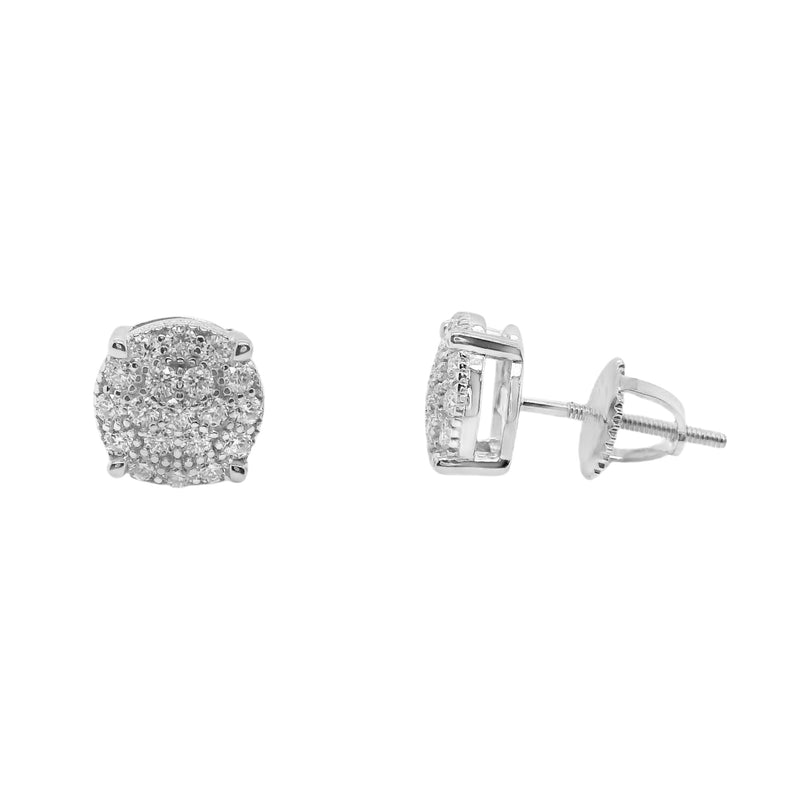 Sterling Silver Moissanite Pave Round Screwback Earrings (8mm)