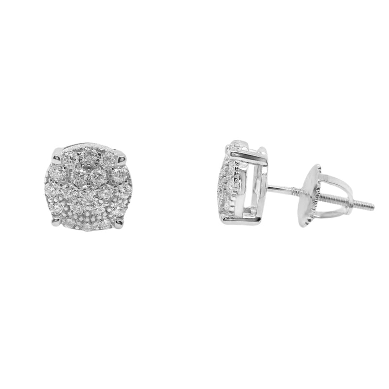 Sterling Silver Moissanite Pave Round Screwback Earrings