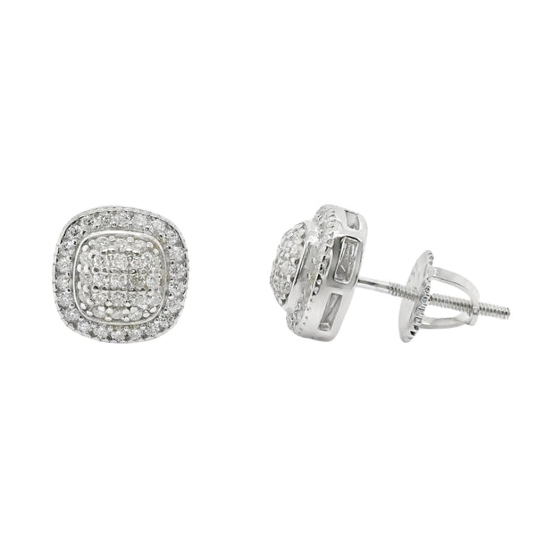 Sterling Silver Moissanite Pave Rounded Square Screwback Earrings (9mm)