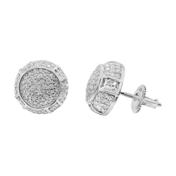 Sterling Silver Moissanite Pave Round Domed Screwback Earrings (11mm)