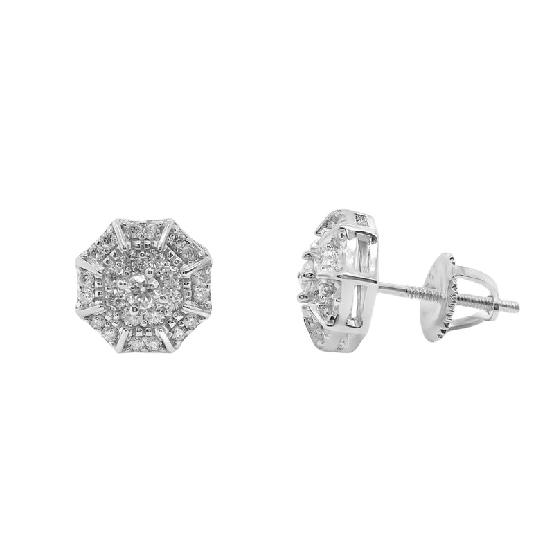 Sterling Silver Moissanite Pave Octagon Screwback Earrings (9mm)