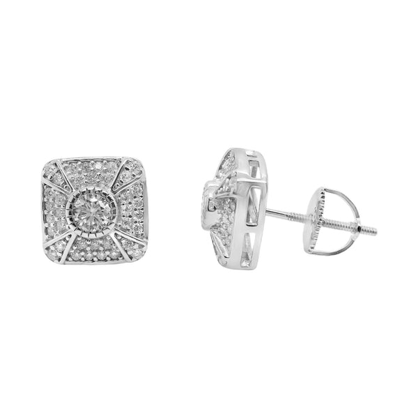 Sterling Silver Moissanite Pave Square Screwback Earrings (9.5mm)