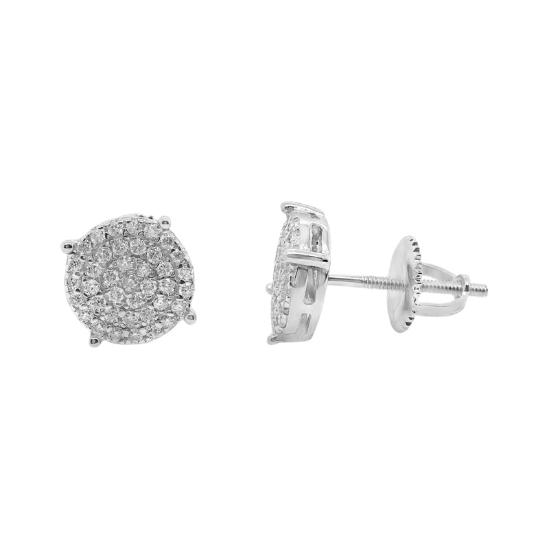 Sterling Silver Moissanite Pave Round Screwback Earrings (8mm)